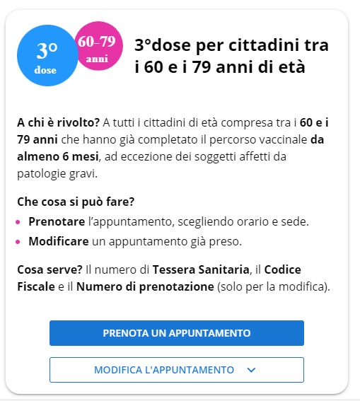 Prenota la terza dose